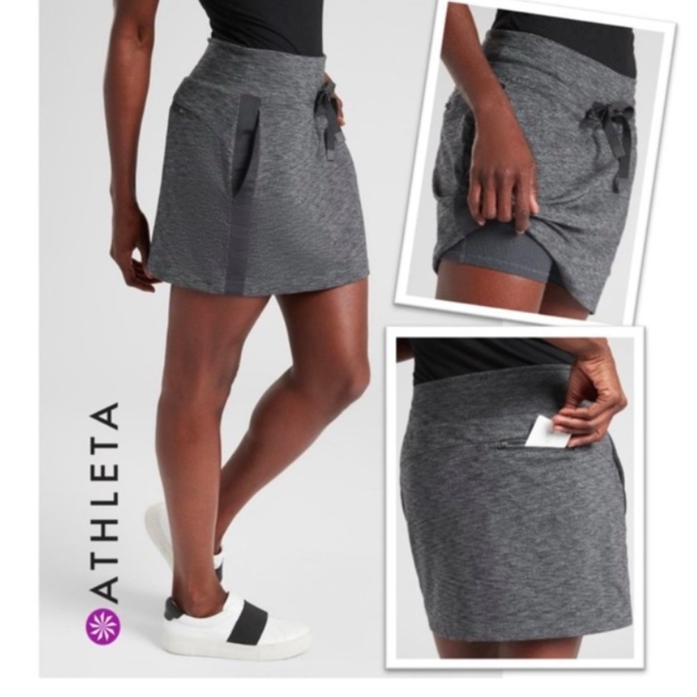ATHLETA Charcoal‎ Gray Metro Downtown Side & Back Zip Pockets Skort Size Medium